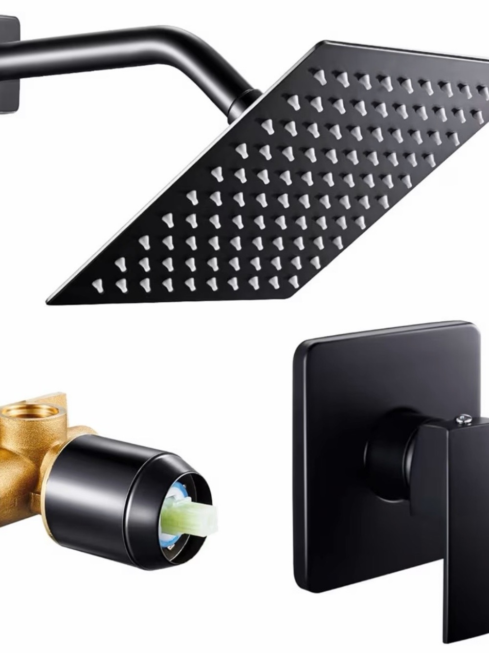 Matte Black Square Rainfall Shower Head & Valve Trim Set ***NEW***